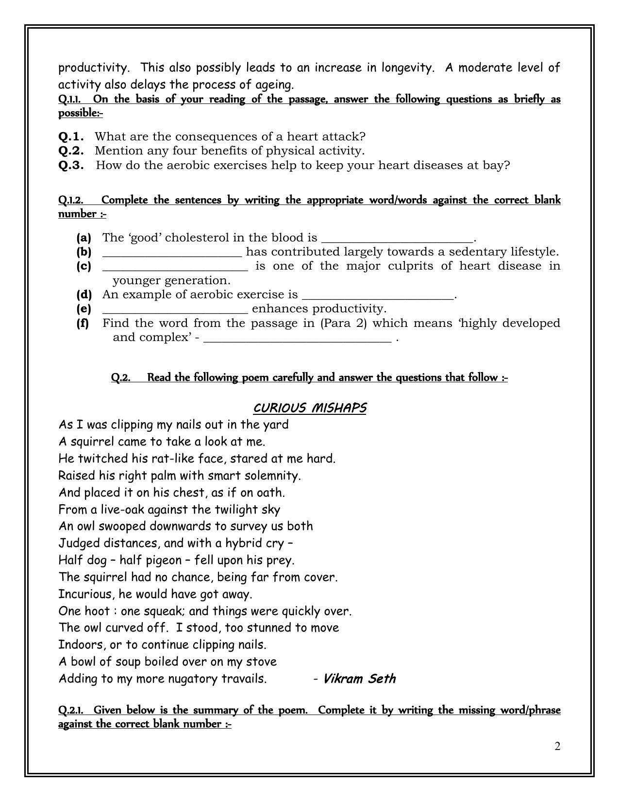 CBSE Class 8 English Worksheet Reading Writing & Grammer Assignment - Page 2
