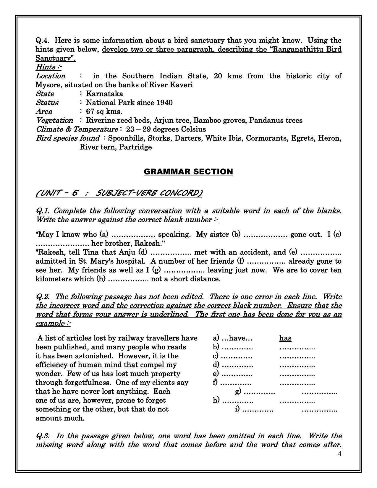 CBSE Class 8 English Worksheet Reading Writing & Grammer Assignment - Page 4