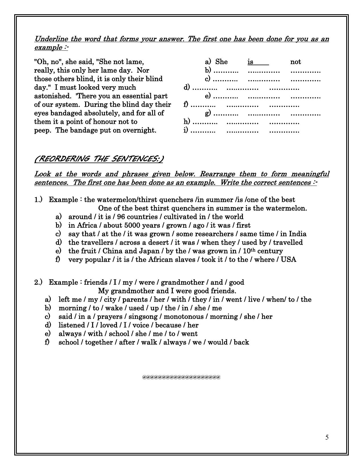 CBSE Class 8 English Worksheet Reading Writing & Grammer Assignment - Page 5