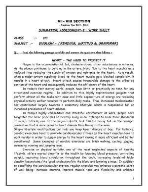 CBSE Class 8 English Worksheet Reading Writing & Grammer Assignment
