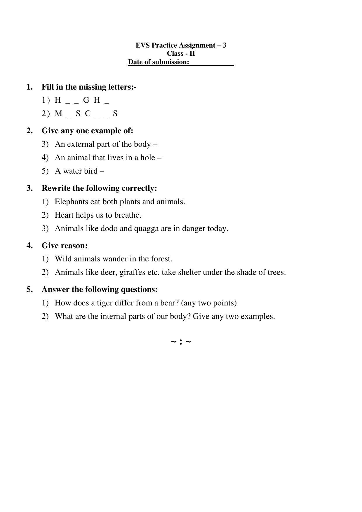Worksheets for Class 2 EVS Assignment 54 Revision - Page 1