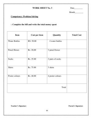 Worksheet for Class 3 Mathematics Assignment 78