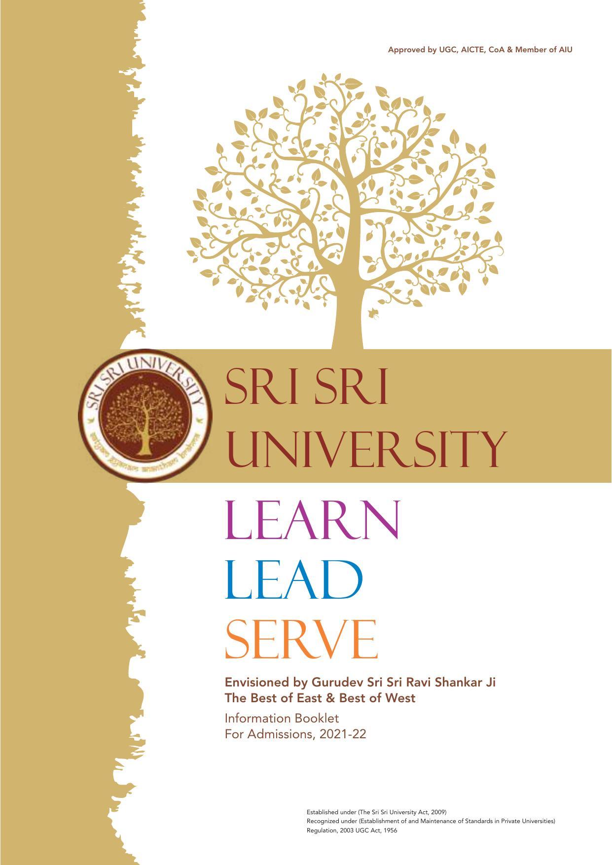 Sri Sri University, Cuttack Final Info Booklet Prospectus 2021-22 - Page 1