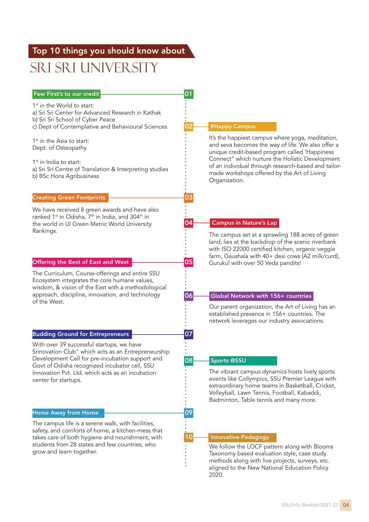Sri Sri University, Cuttack Final Info Booklet Prospectus 2021-22 - Page 7