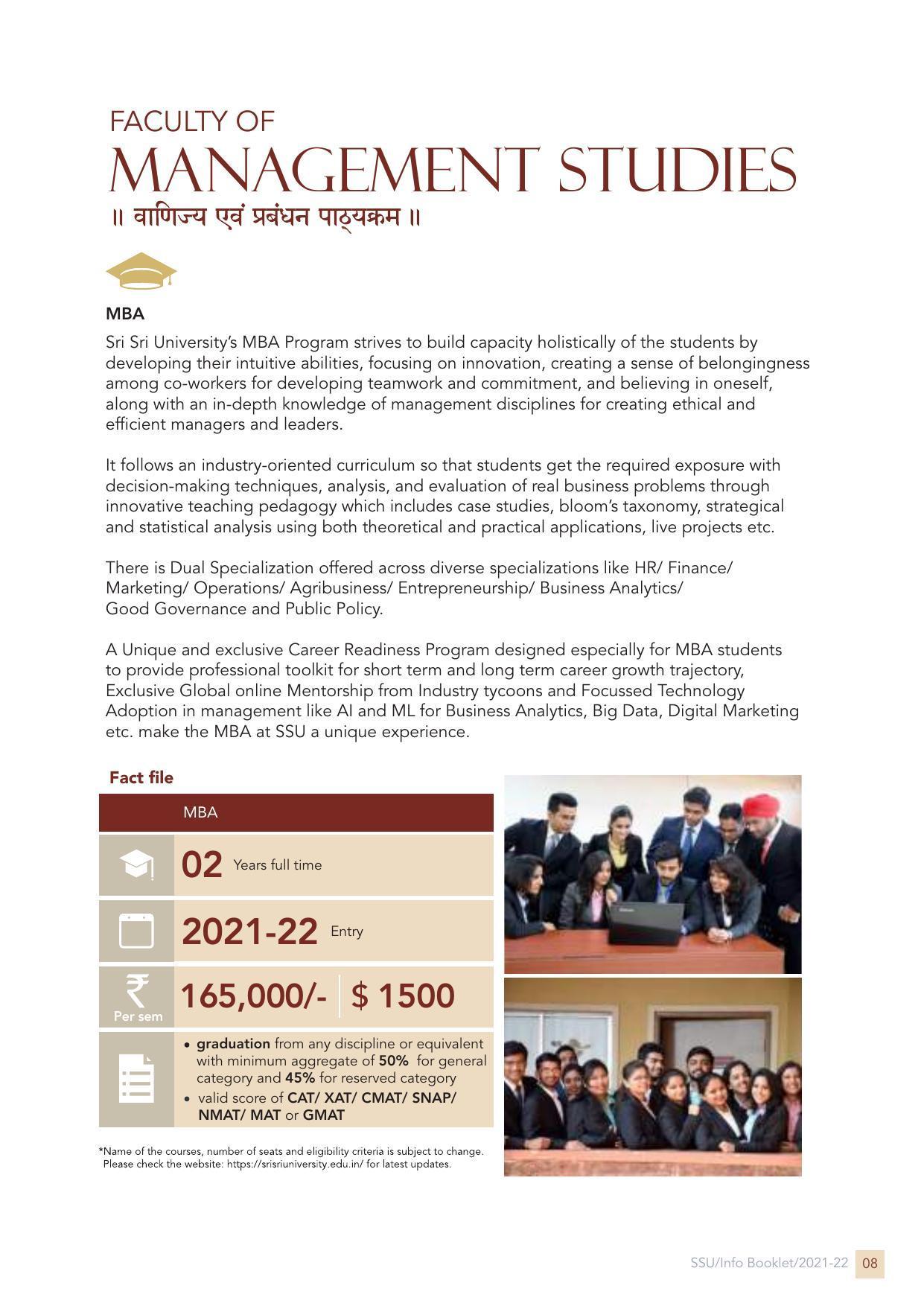 Sri Sri University, Cuttack Final Info Booklet Prospectus 2021-22 - Page 11