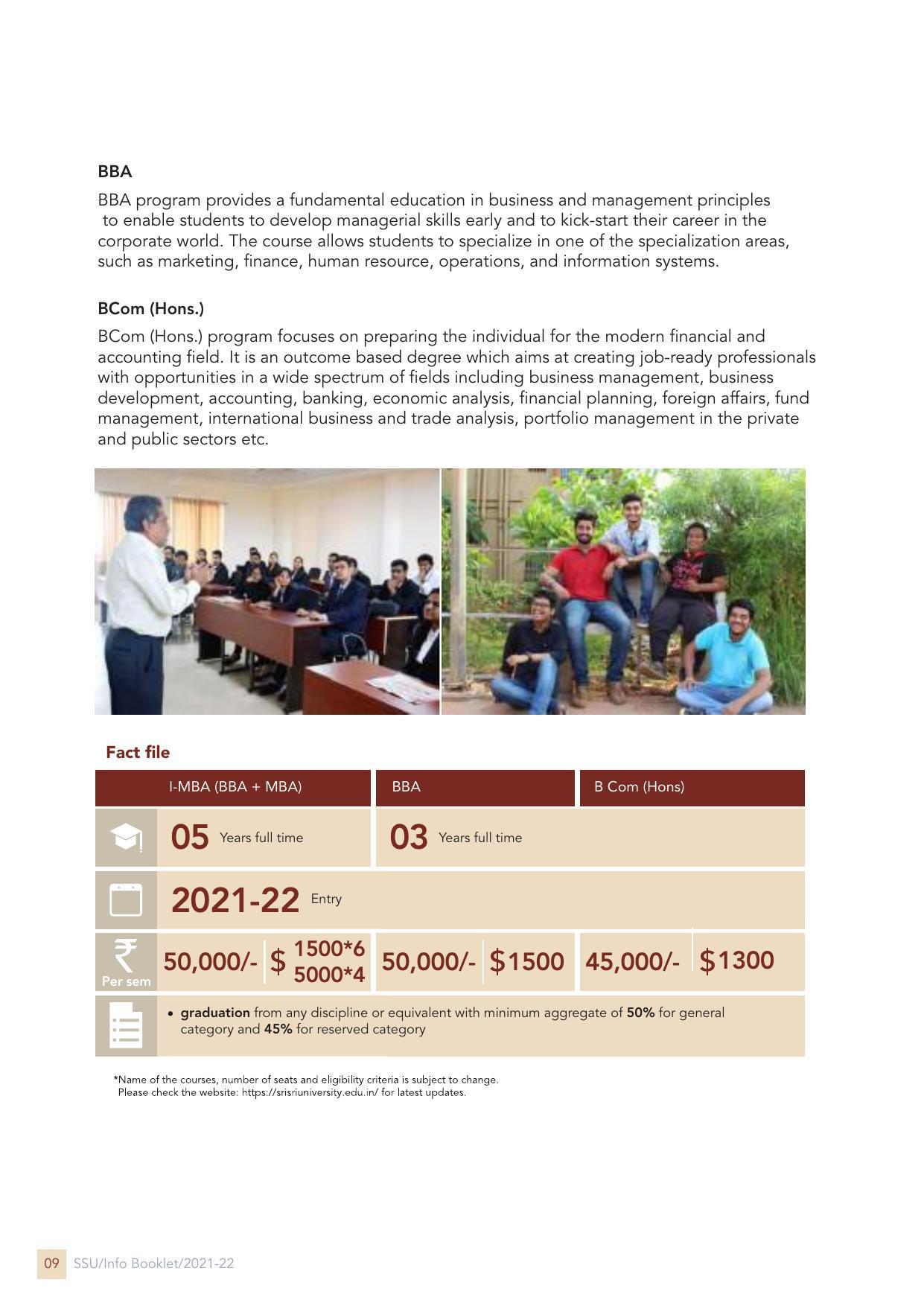 Sri Sri University, Cuttack Final Info Booklet Prospectus 2021-22 - Page 12