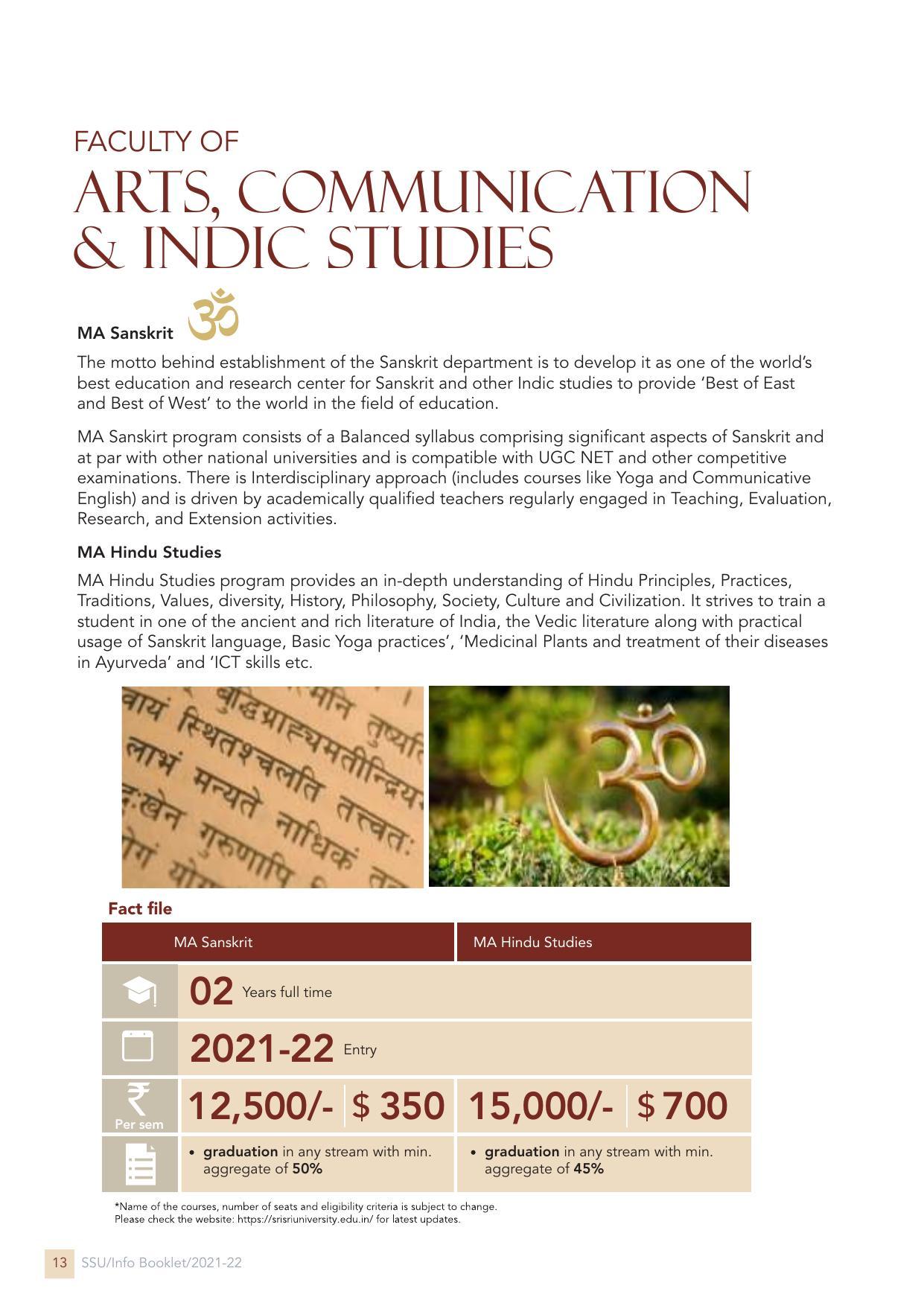 Sri Sri University, Cuttack Final Info Booklet Prospectus 2021-22 - Page 16