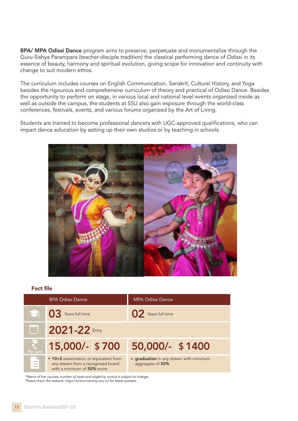 Sri Sri University, Cuttack Final Info Booklet Prospectus 2021-22 - Page 18