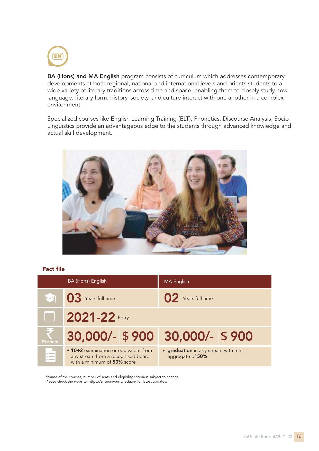 Sri Sri University, Cuttack Final Info Booklet Prospectus 2021-22 - Page 19