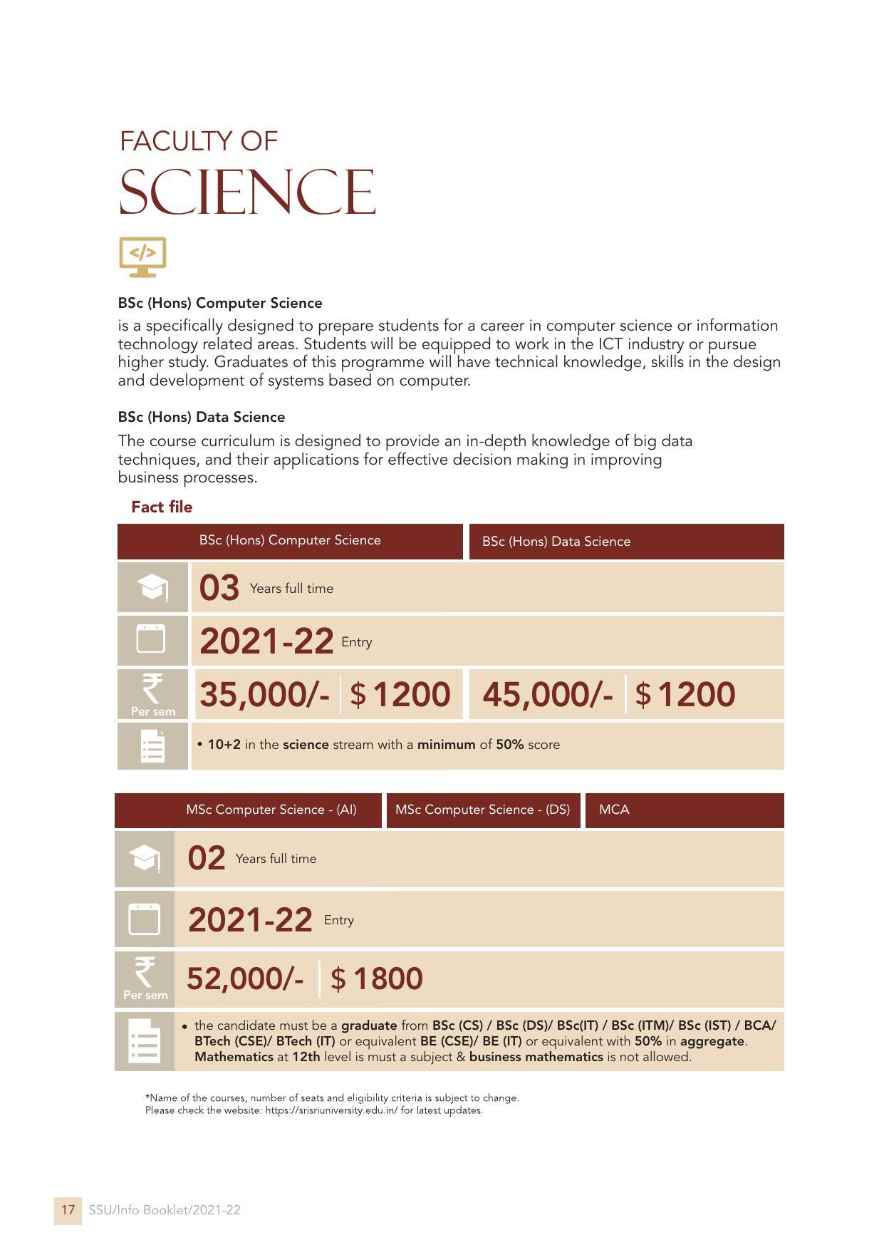 Sri Sri University, Cuttack Final Info Booklet Prospectus 2021-22 - Page 20