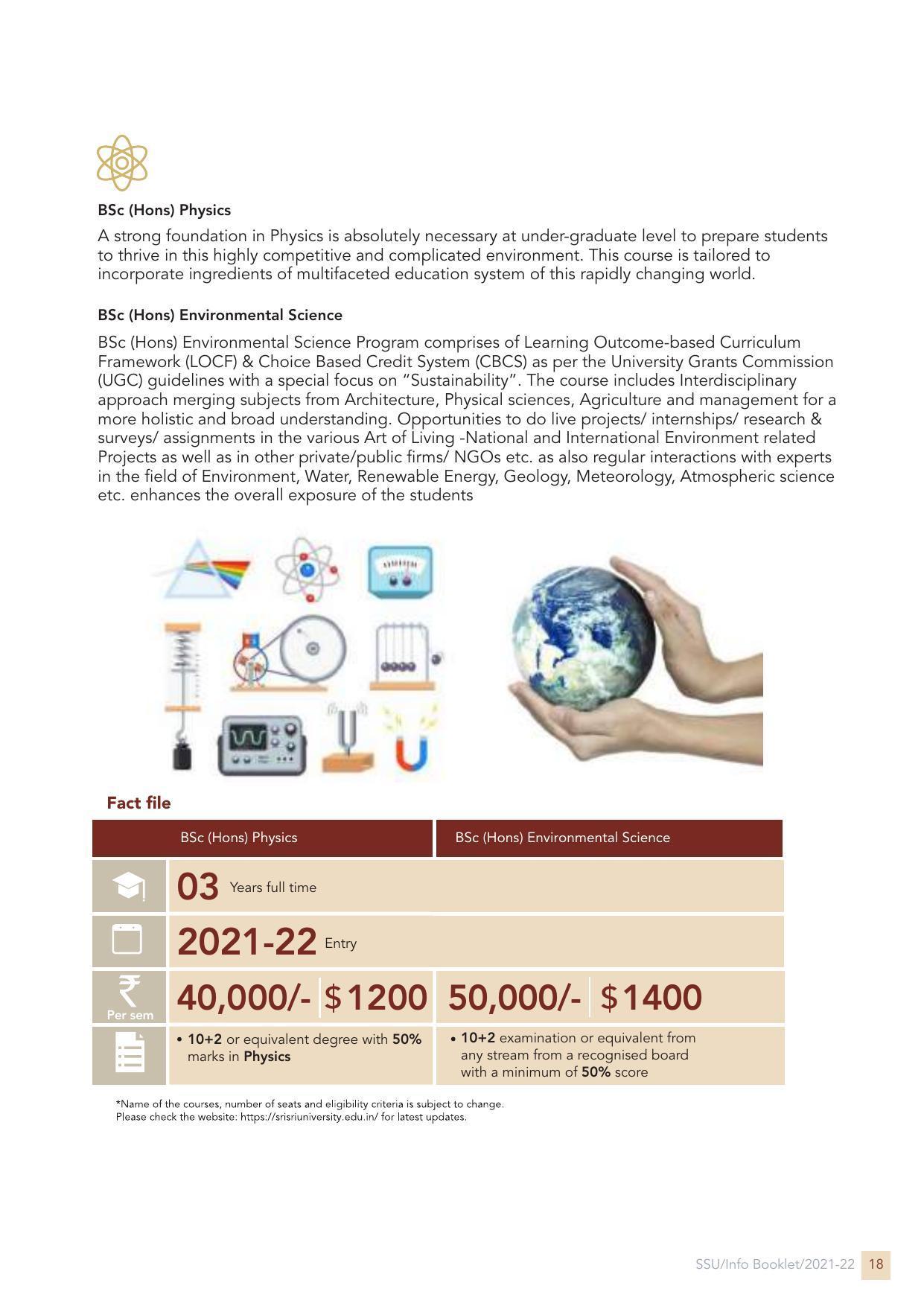 Sri Sri University, Cuttack Final Info Booklet Prospectus 2021-22 - Page 21