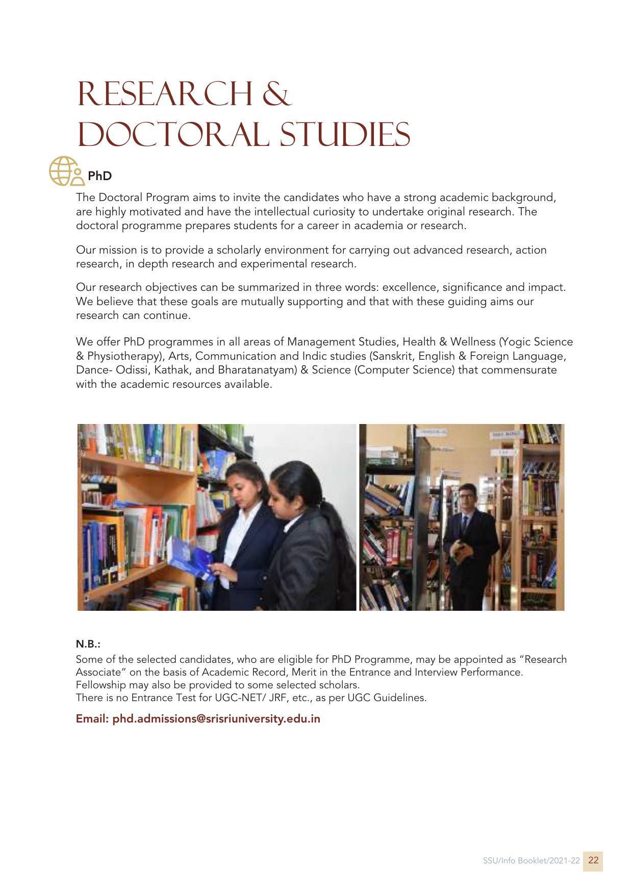 Sri Sri University, Cuttack Final Info Booklet Prospectus 2021-22 - Page 25