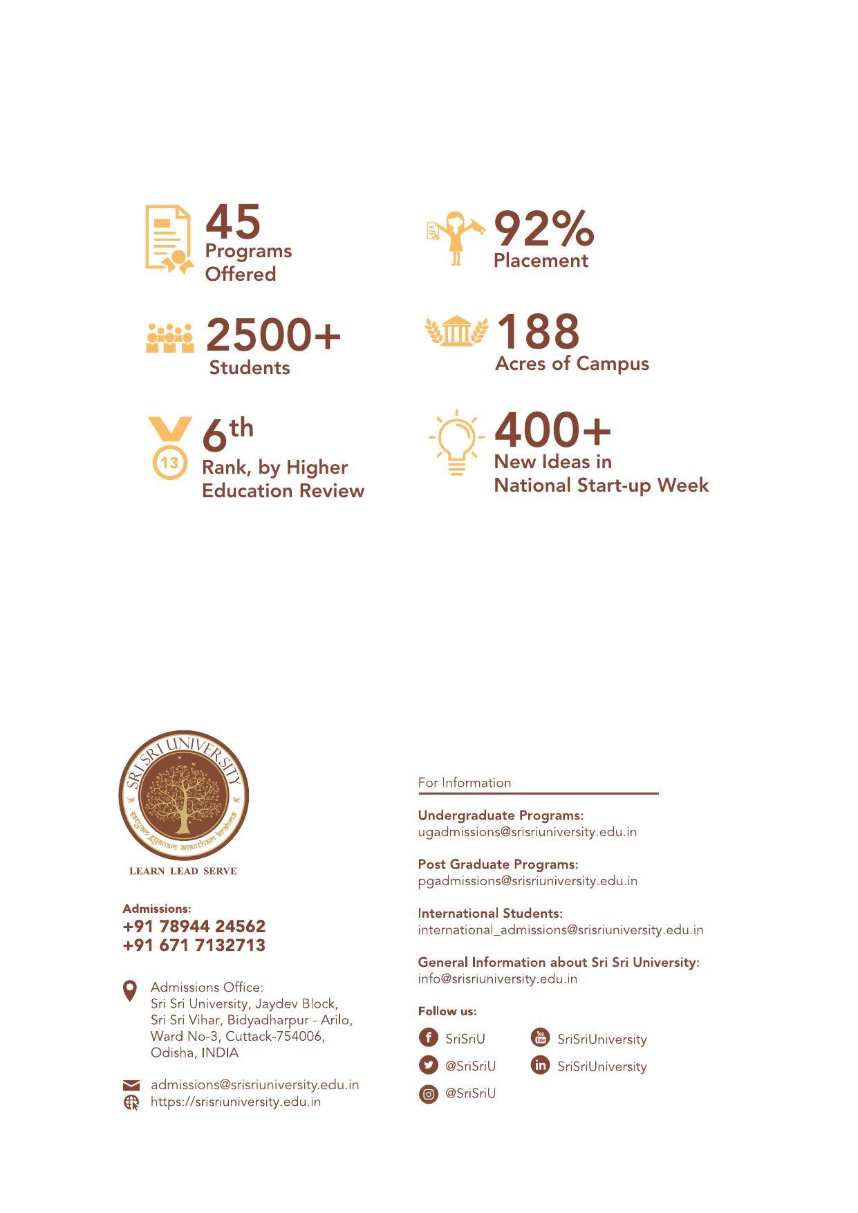 Sri Sri University, Cuttack Final Info Booklet Prospectus 2021-22 - Page 36