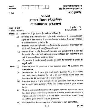 UBSE Class 12 Chemistry 2020 Question Paper