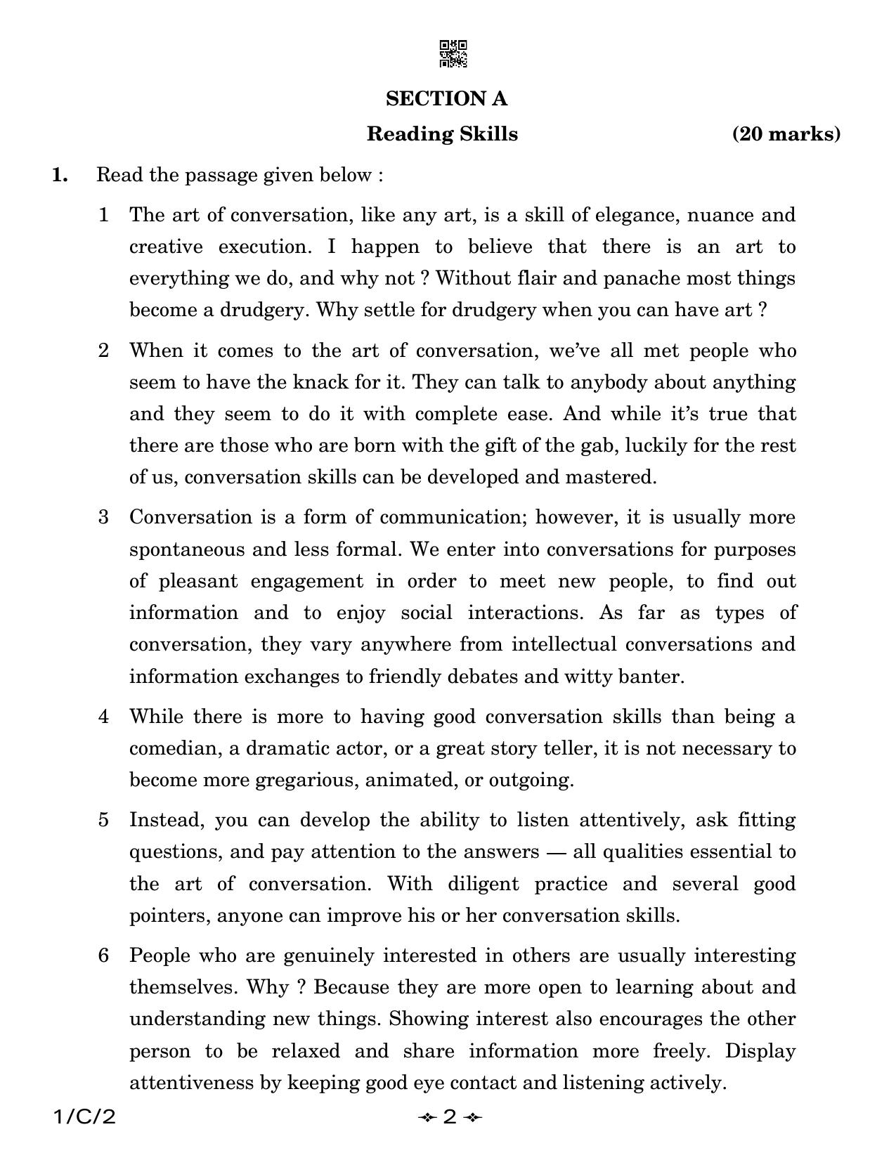 CBSE Class 12 1-2 English Core 2023 (Compartment) Question Paper - Page 2
