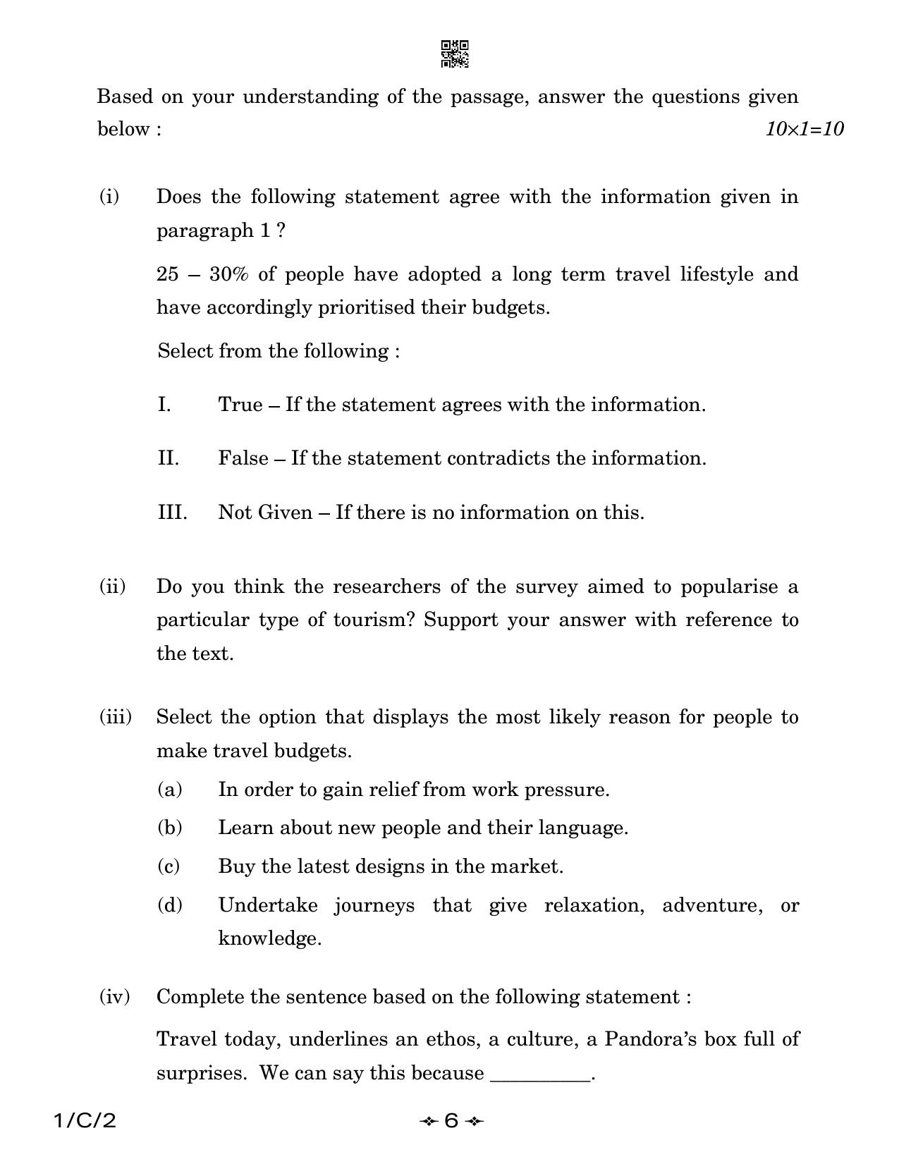 CBSE Class 12 1-2 English Core 2023 (Compartment) Question Paper - Page 6