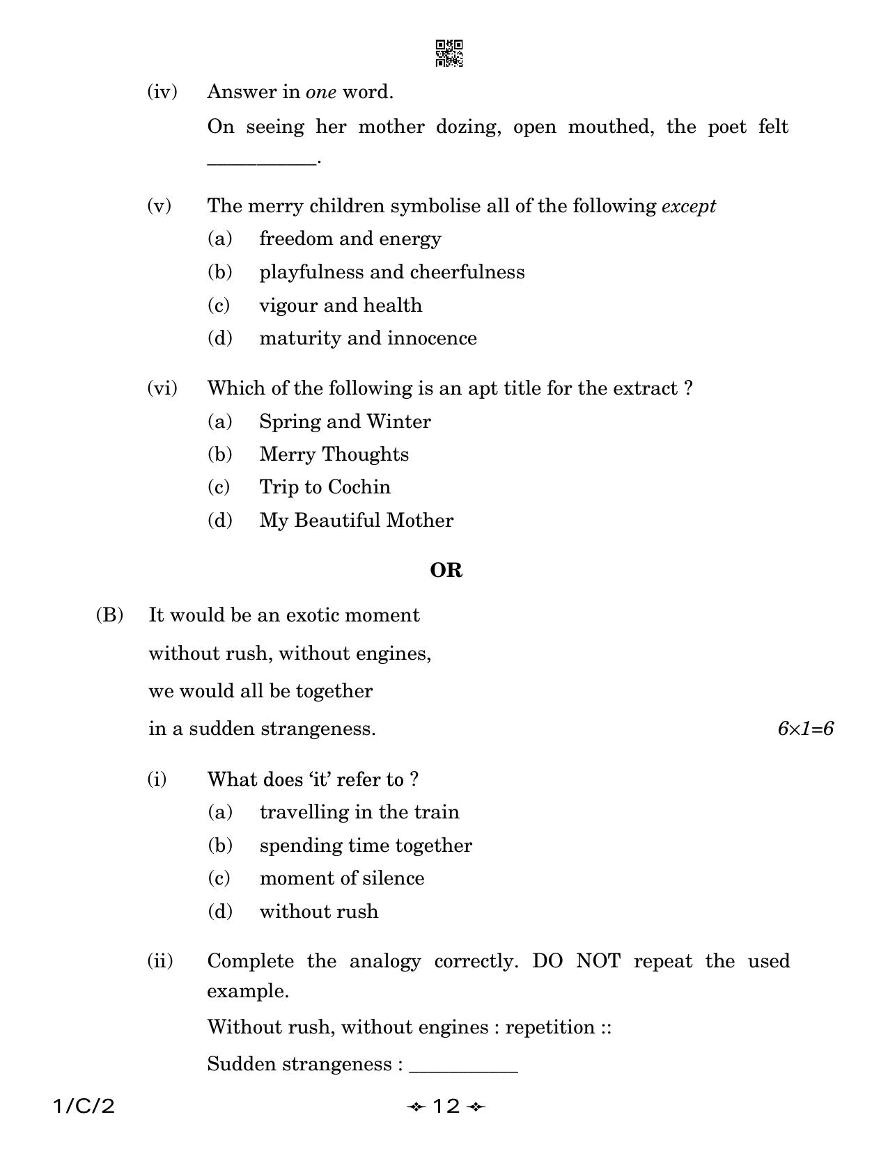 CBSE Class 12 1-2 English Core 2023 (Compartment) Question Paper - Page 12