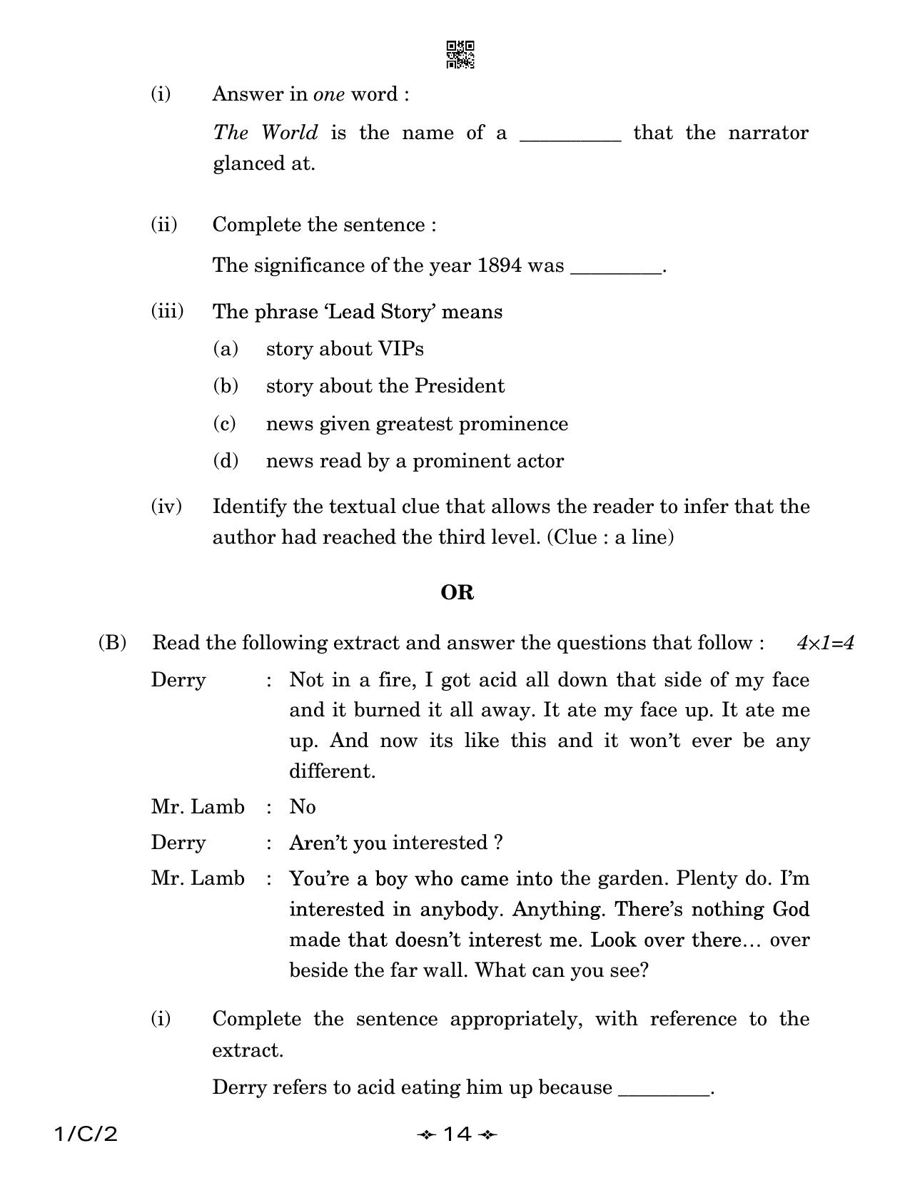 CBSE Class 12 1-2 English Core 2023 (Compartment) Question Paper - Page 14
