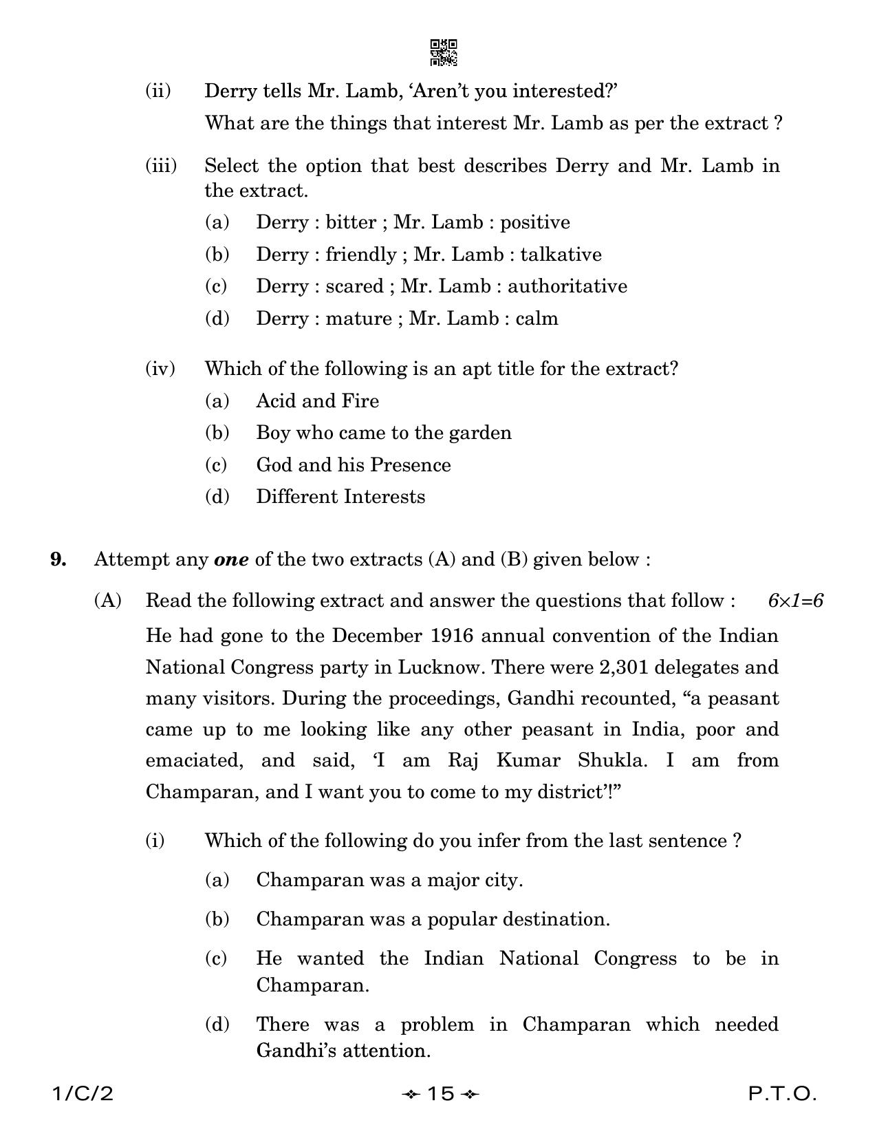 CBSE Class 12 1-2 English Core 2023 (Compartment) Question Paper - Page 15