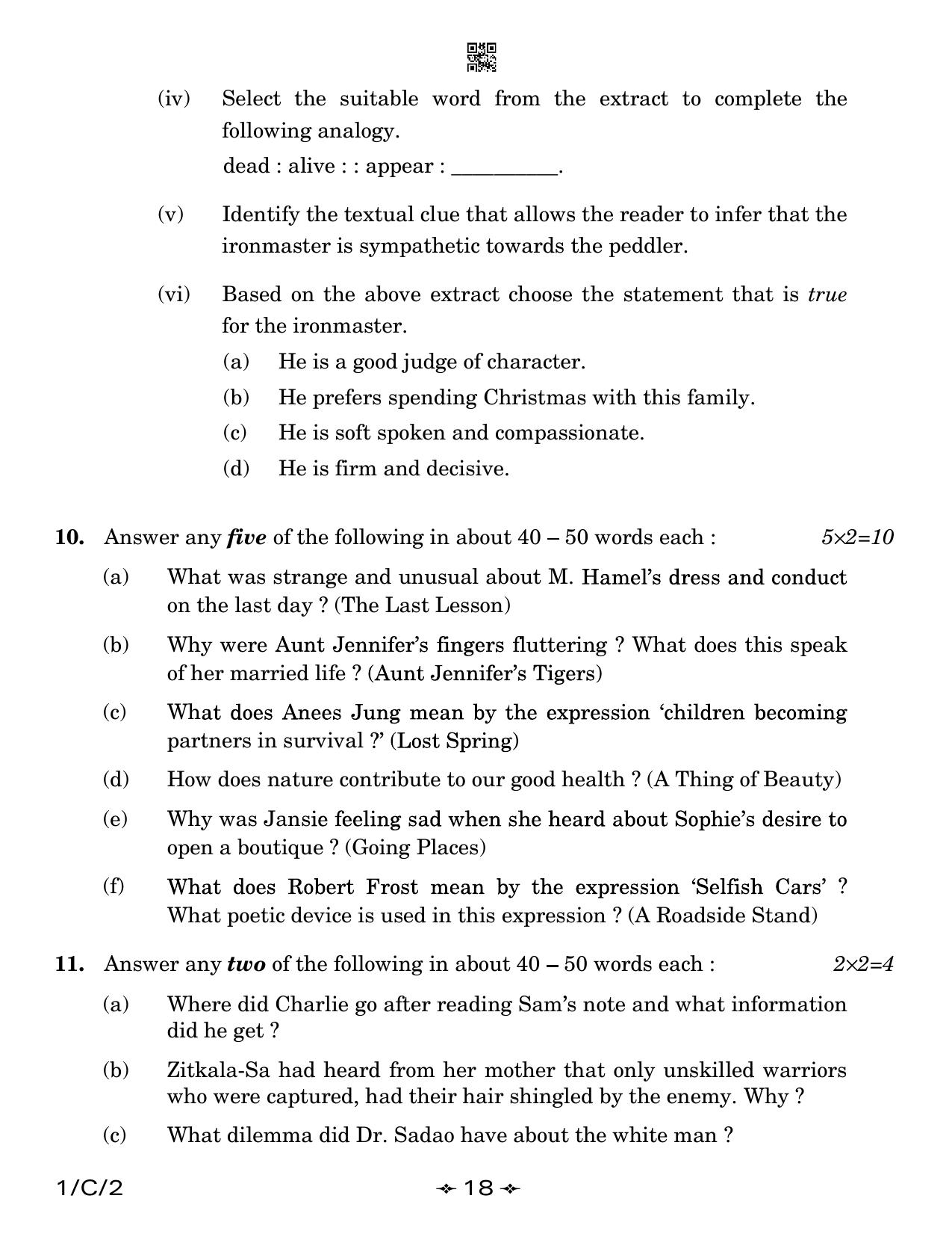 CBSE Class 12 1-2 English Core 2023 (Compartment) Question Paper - Page 18