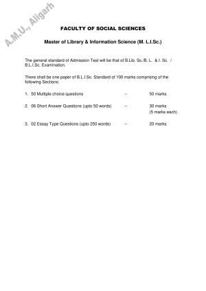 AMU Entrance Exam: M. Lib. I. Sc. Syllabus