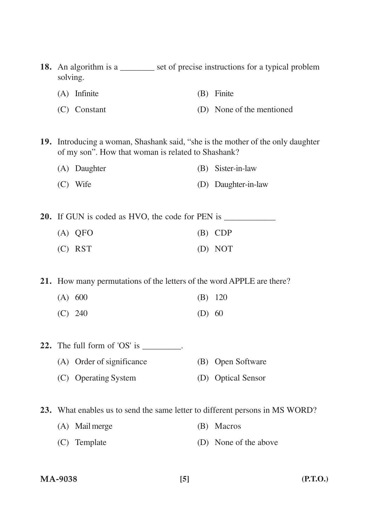 Mysore University PG Entrance Exam 2022: M.Sc. Information Technology Question Paper - Page 5