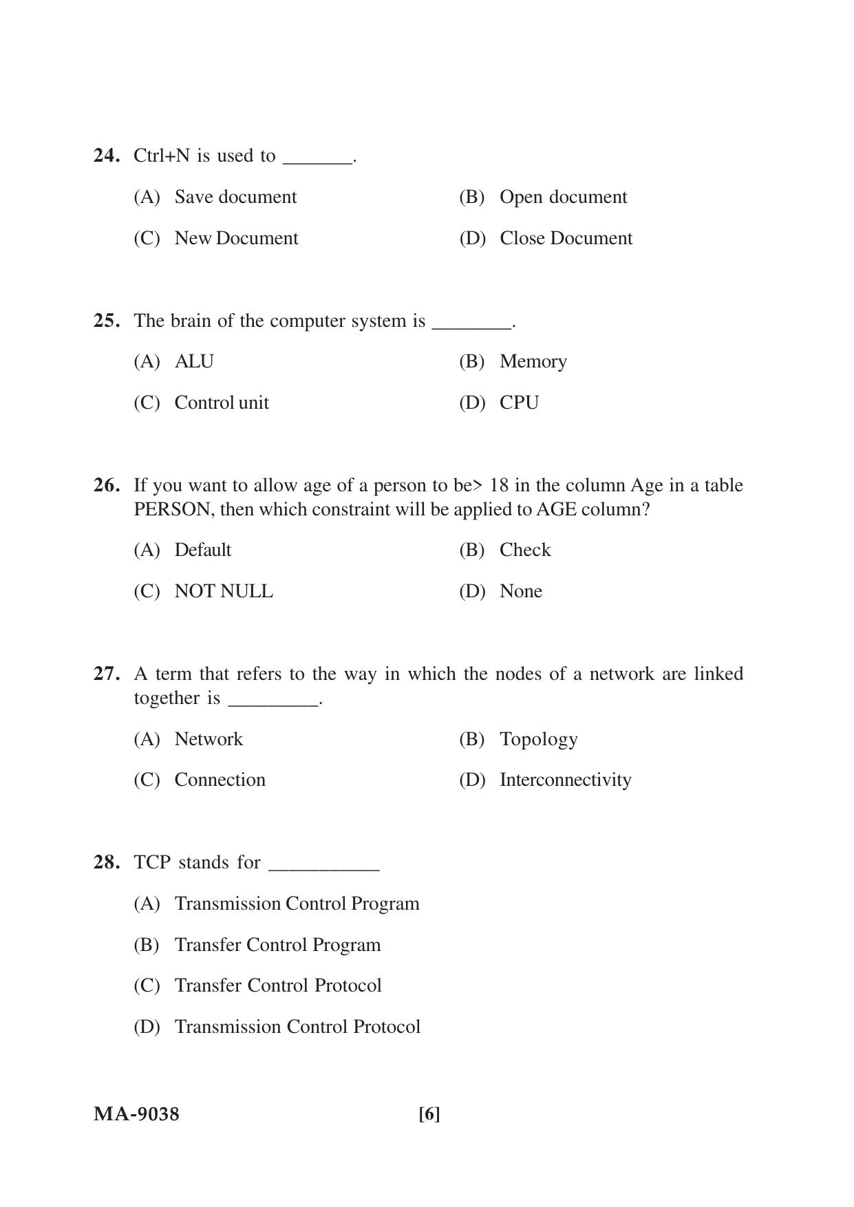 Mysore University PG Entrance Exam 2022: M.Sc. Information Technology Question Paper - Page 6
