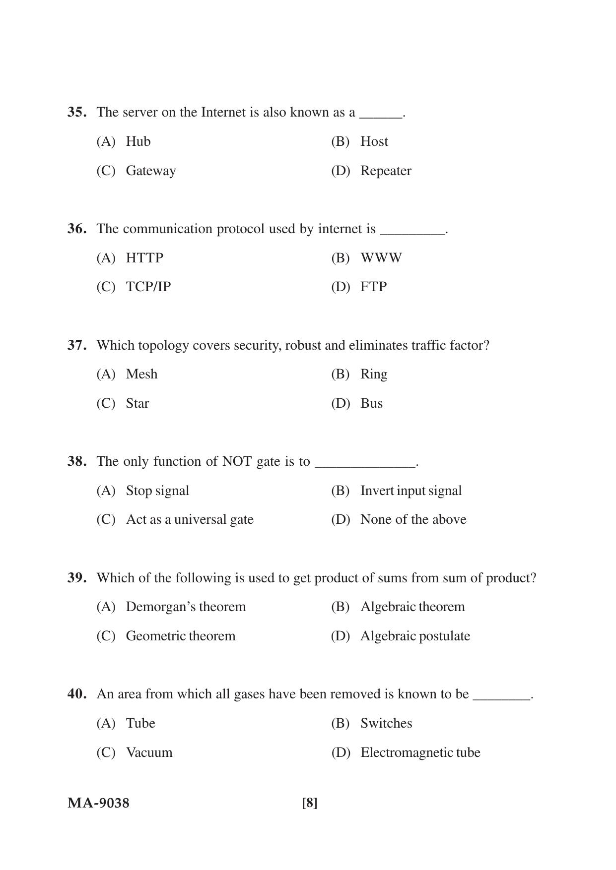 Mysore University PG Entrance Exam 2022: M.Sc. Information Technology Question Paper - Page 8