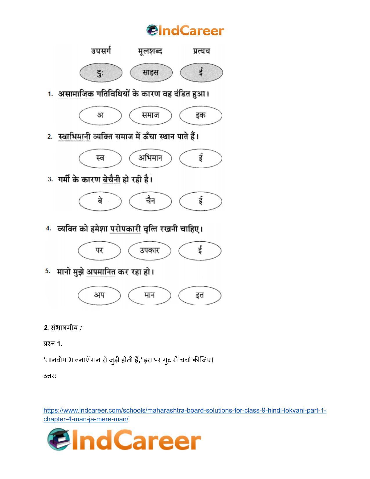 Maharashtra Board Solutions for Class 9- Hindi Lokvani (Part 1): Chapter 4- मान जा मेरे मन - Page 3