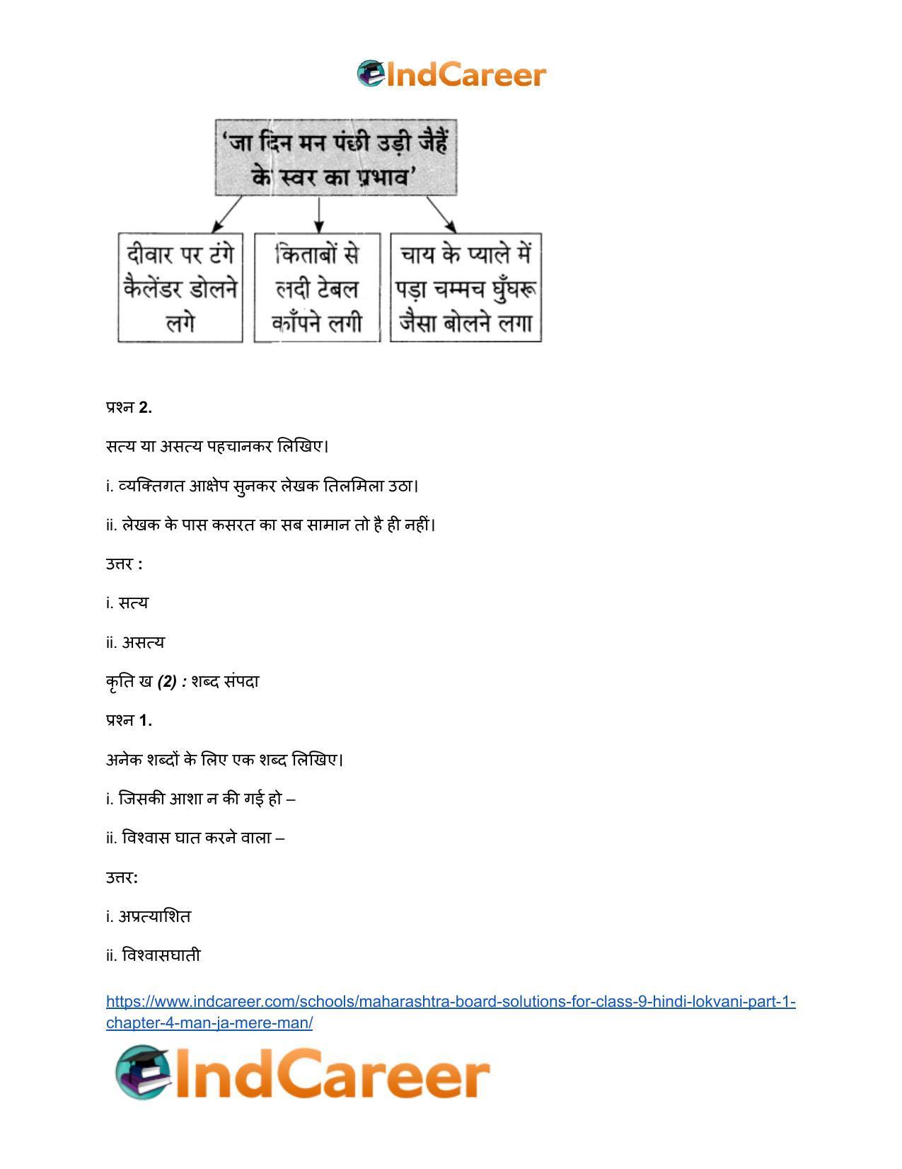 Maharashtra Board Solutions for Class 9- Hindi Lokvani (Part 1): Chapter 4- मान जा मेरे मन - Page 11
