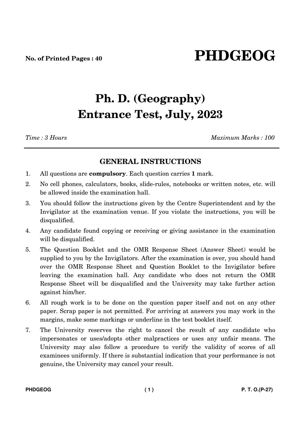 IGNOU PhD Entrance Test Ph. D. (Geography) Entrance Test, July, 2023 Question Paper - Page 2