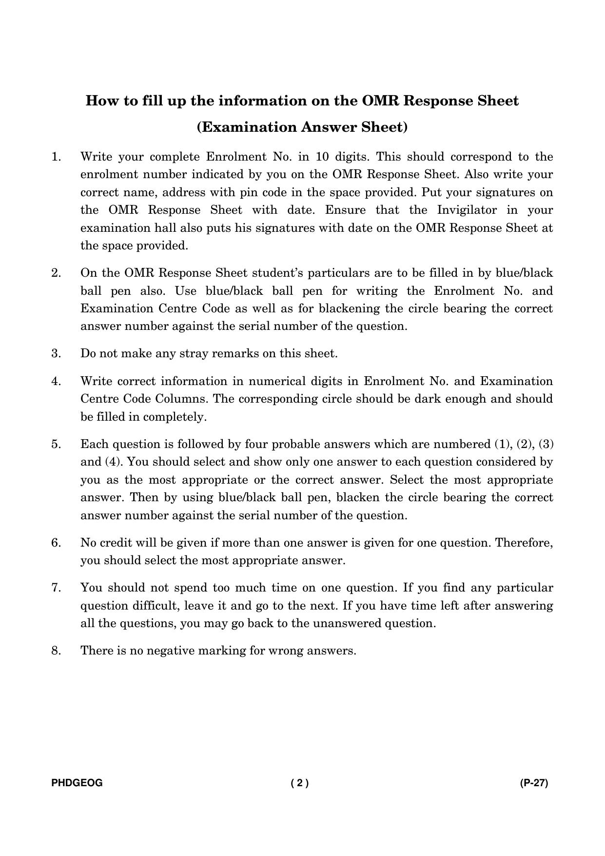 IGNOU PhD Entrance Test Ph. D. (Geography) Entrance Test, July, 2023 Question Paper - Page 3