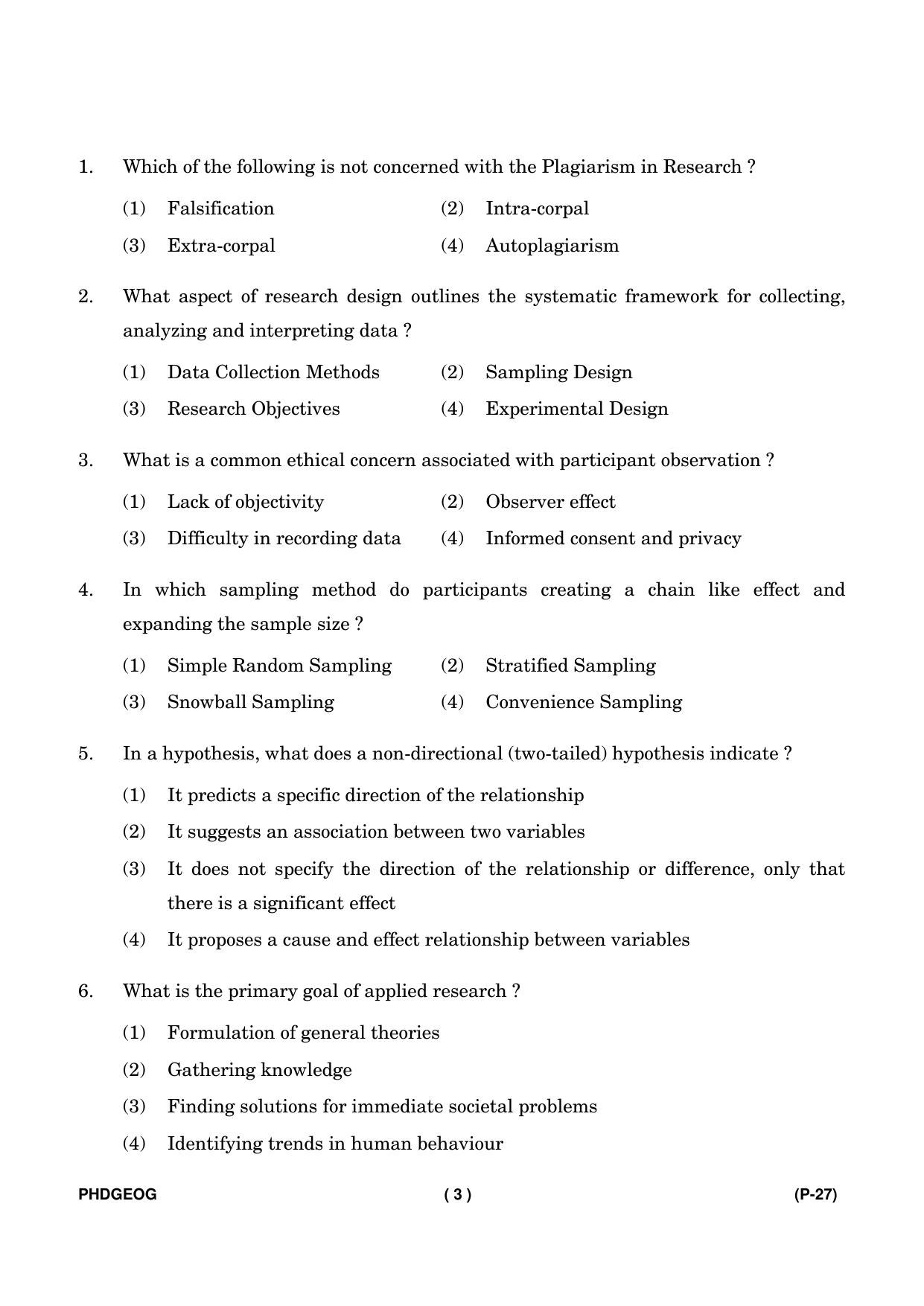 IGNOU PhD Entrance Test Ph. D. (Geography) Entrance Test, July, 2023 Question Paper - Page 4