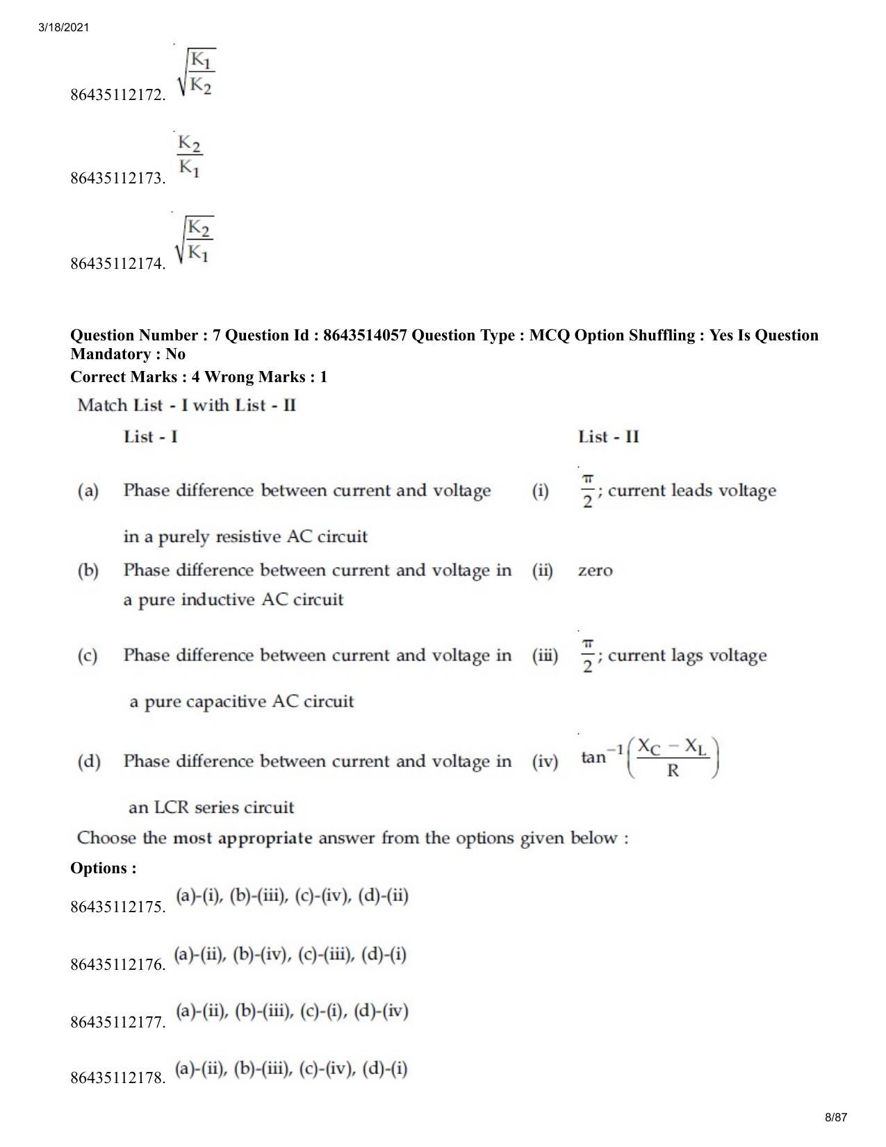 JEE Mains 2021: BTech EG (Shift 2) 17-03-2021 Question Paper - Page 8