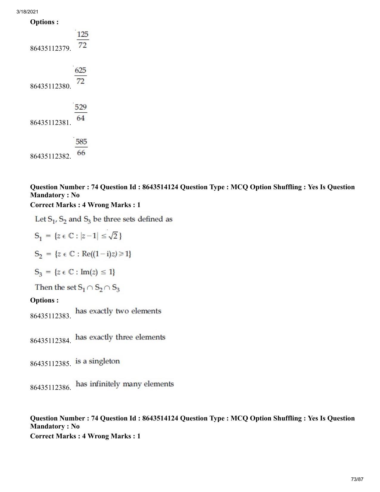 JEE Mains 2021: BTech EG (Shift 2) 17-03-2021 Question Paper - Page 73