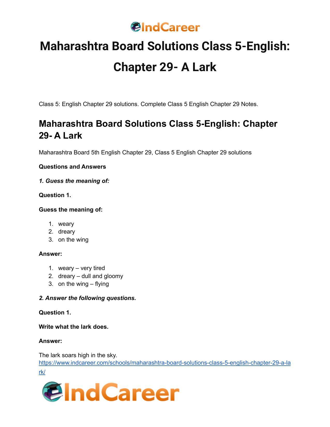 Maharashtra Board Solutions Class 5-English: Chapter 29- A Lark - Page 2