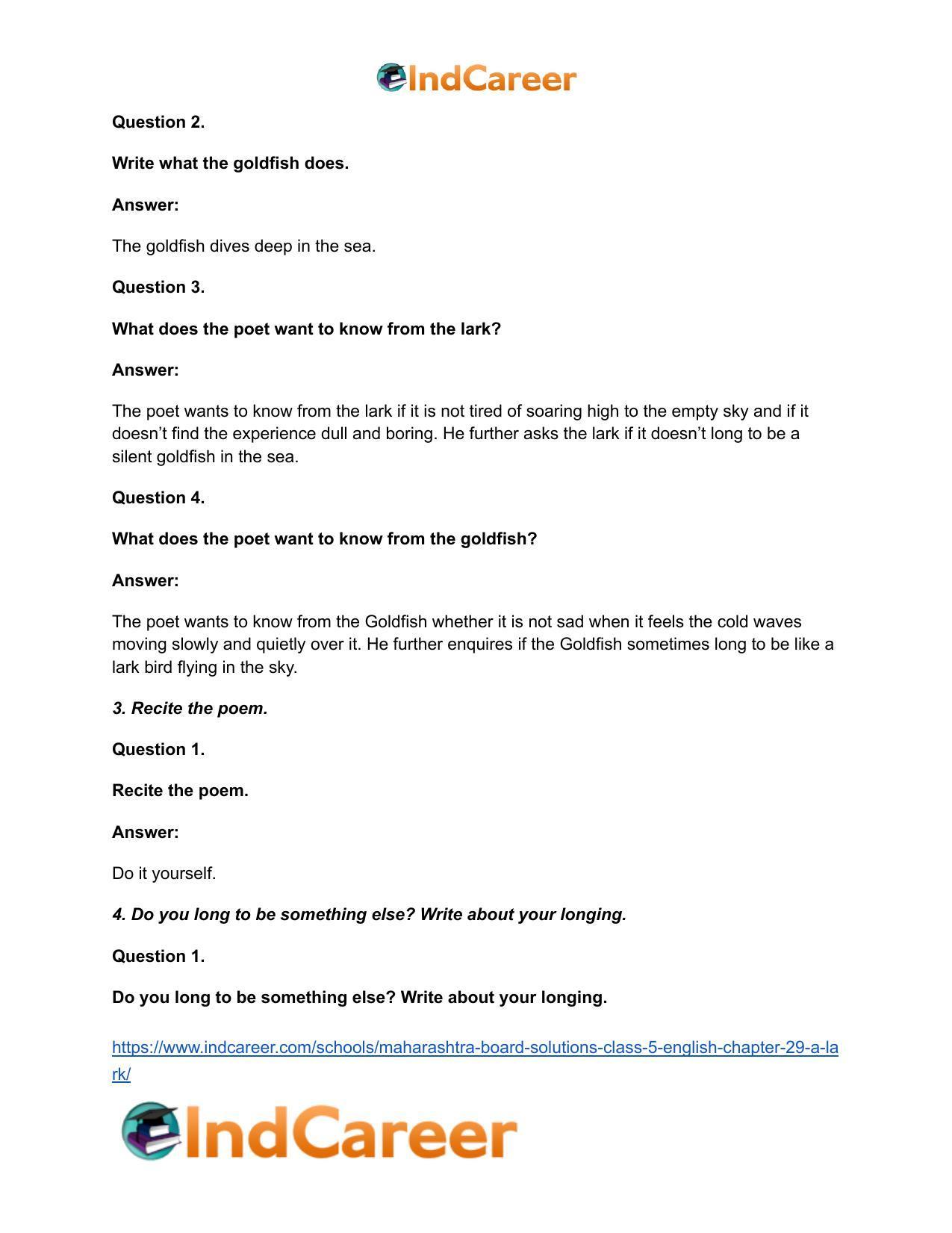 Maharashtra Board Solutions Class 5-English: Chapter 29- A Lark - Page 3