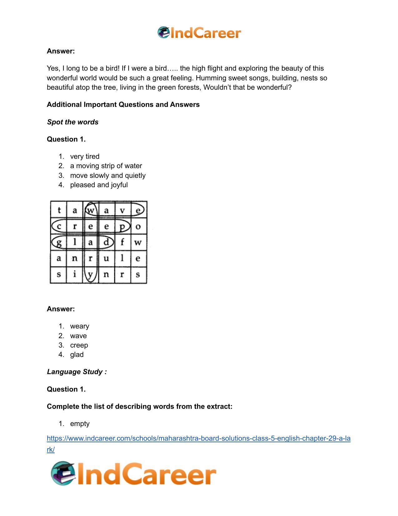 Maharashtra Board Solutions Class 5-English: Chapter 29- A Lark - Page 4