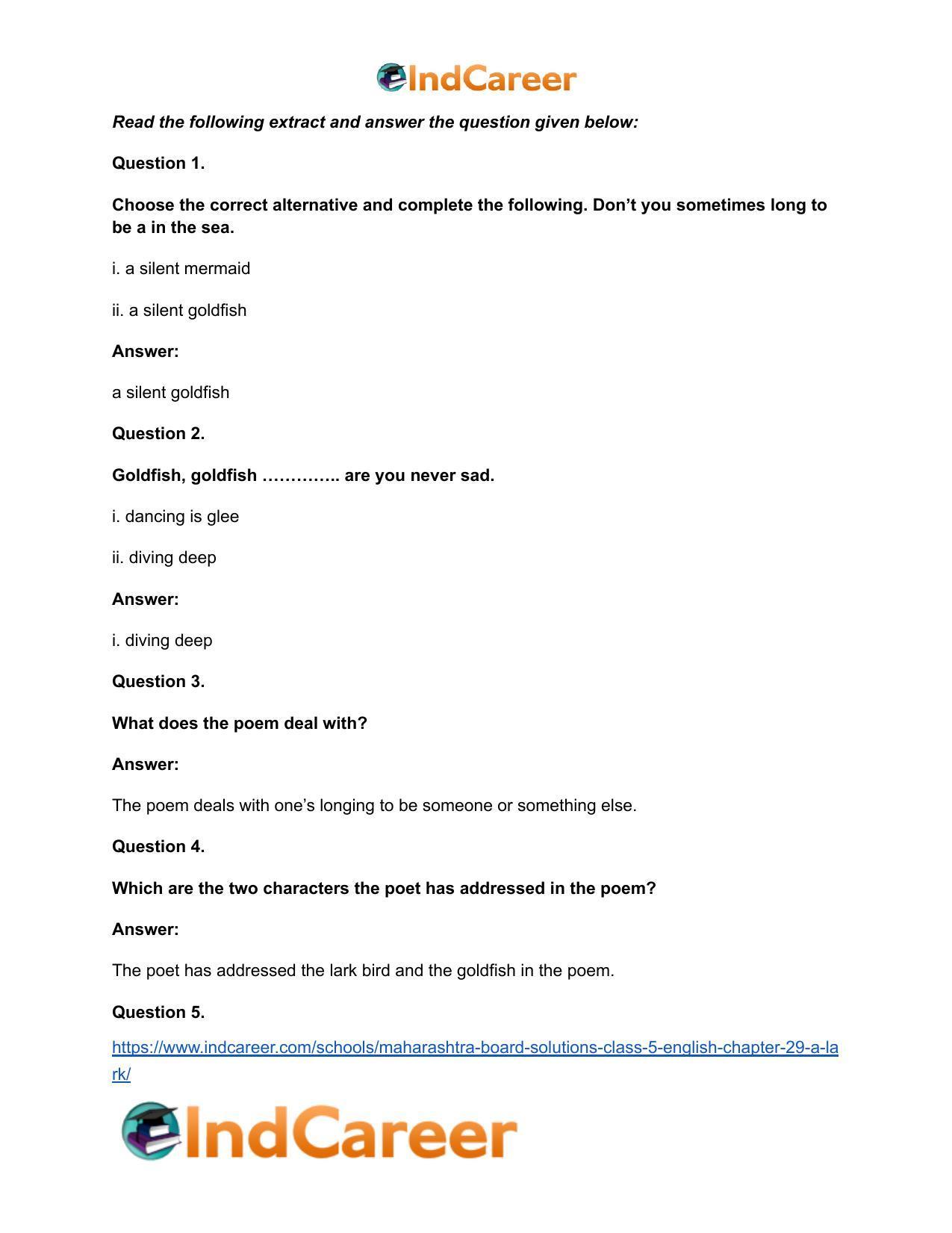 Maharashtra Board Solutions Class 5-English: Chapter 29- A Lark - Page 6