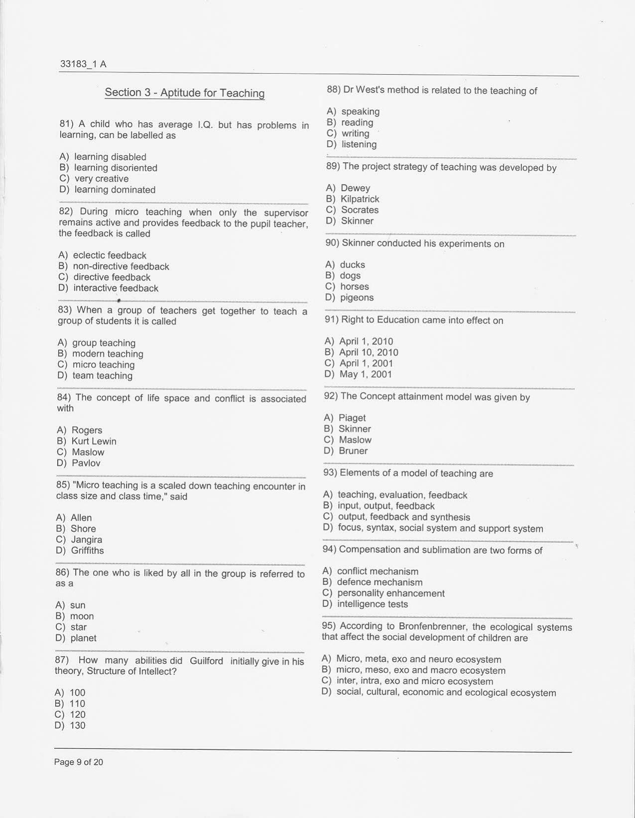  JKBOPEE B.Ed Kashmir / Special Education 2017 Question Paper - Page 9