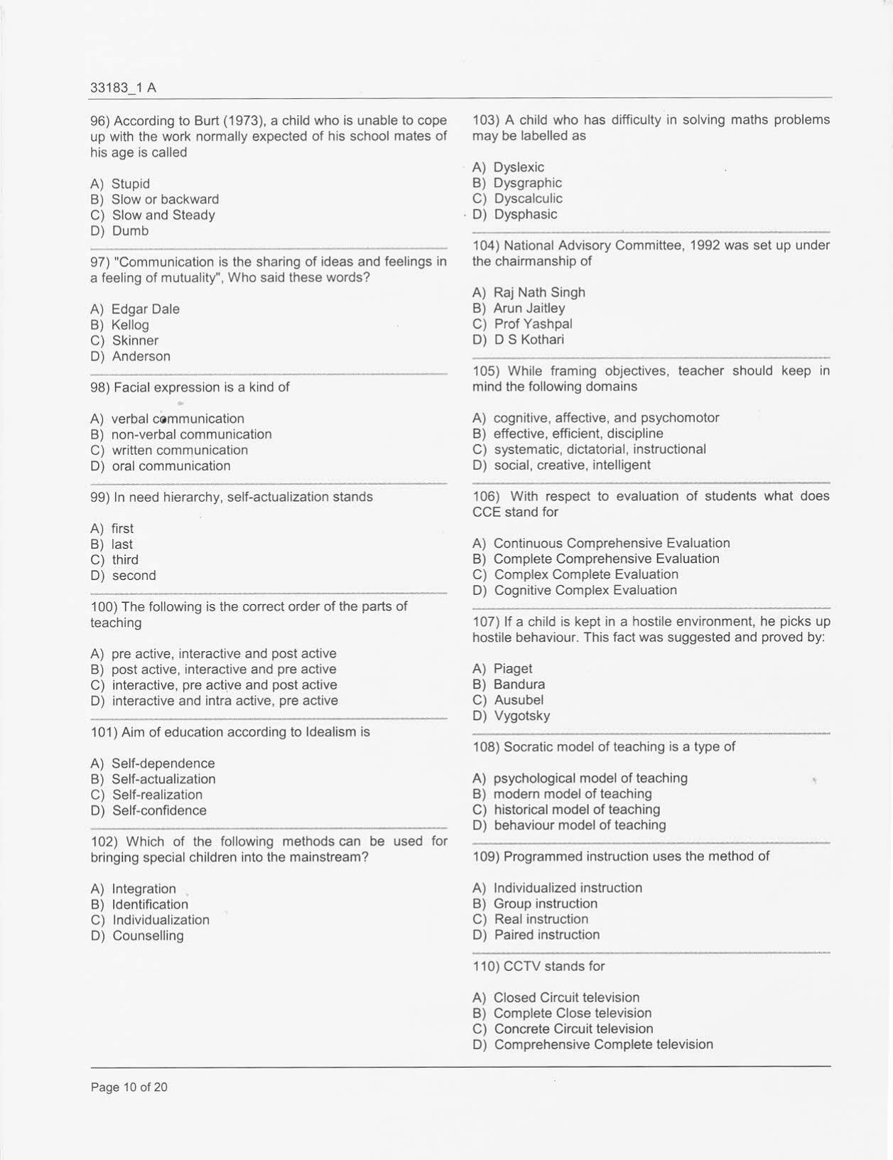 JKBOPEE B.Ed Kashmir / Special Education 2017 Question Paper - Page 10