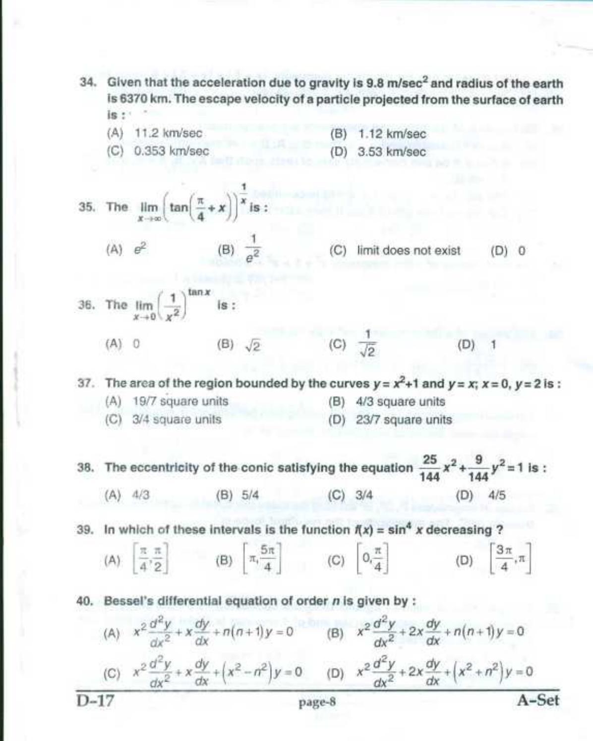 PU CET UG 2017 MSc(Mathematics) Question Paper - Page 7
