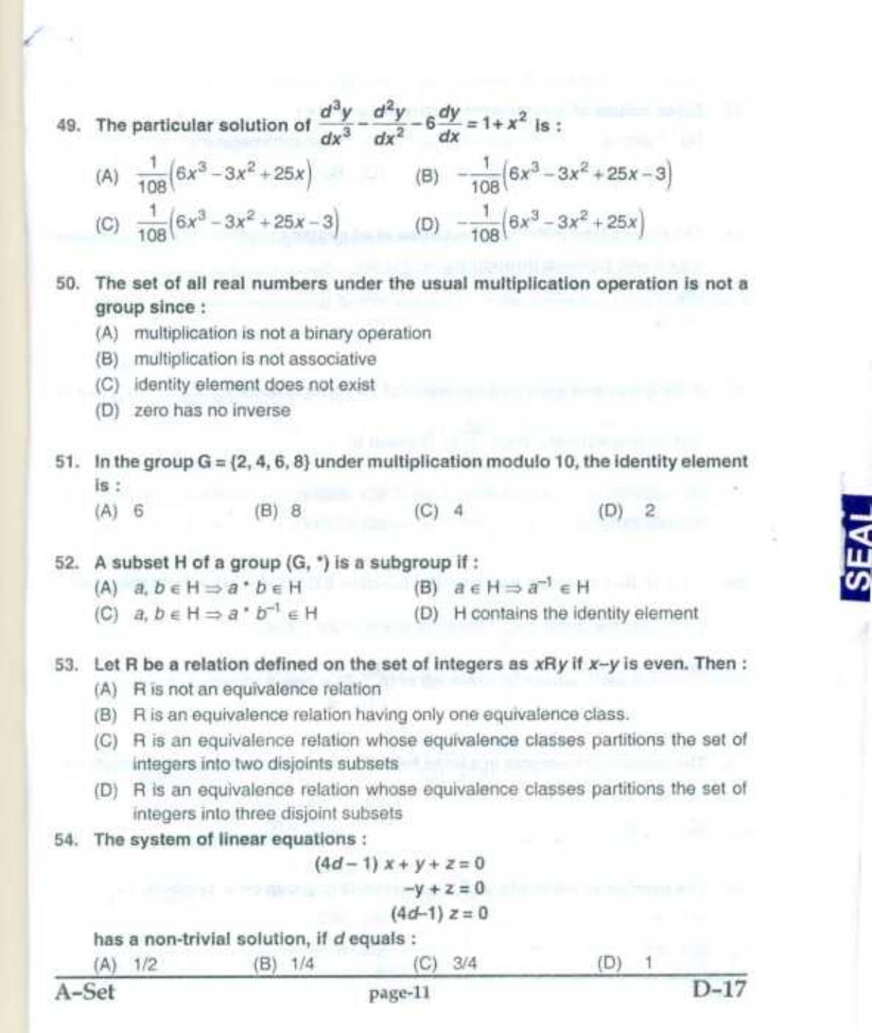 PU CET UG 2017 MSc(Mathematics) Question Paper - Page 10
