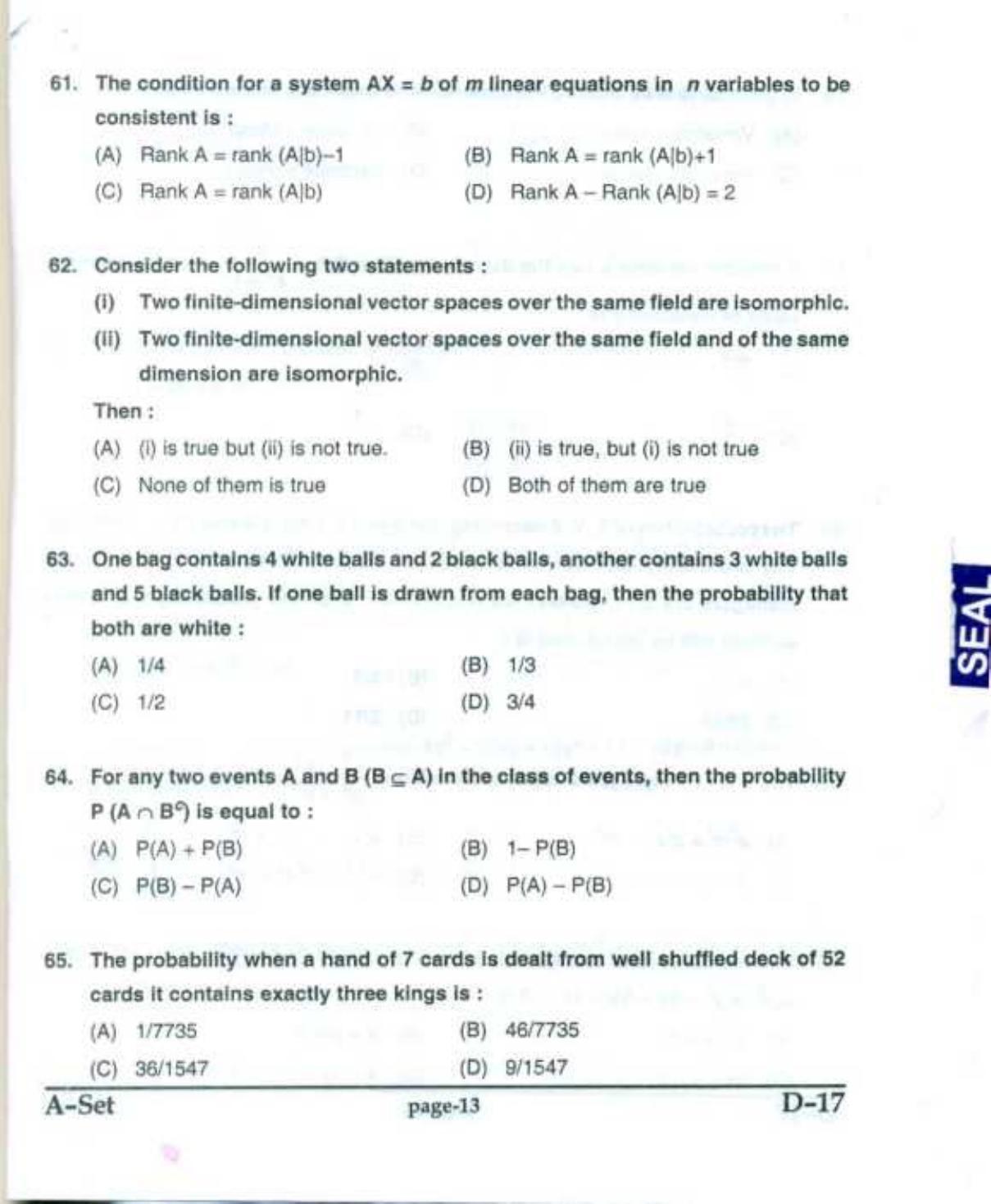 PU CET UG 2017 MSc(Mathematics) Question Paper - Page 12
