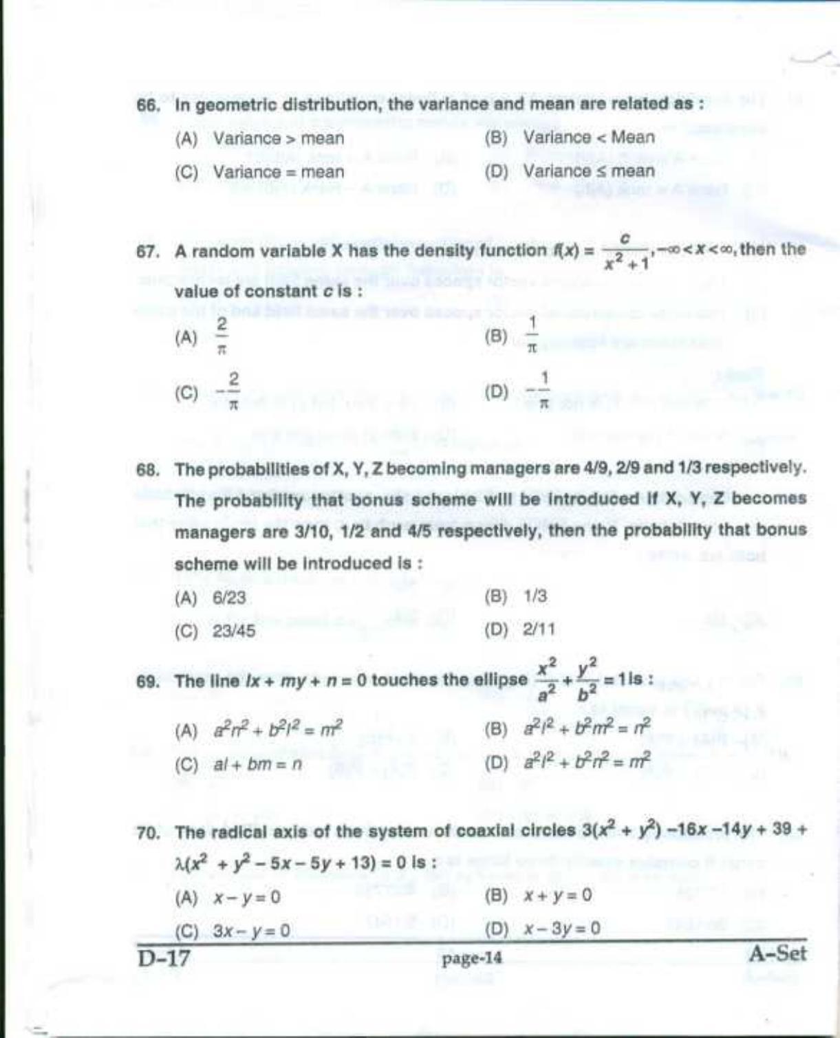 PU CET UG 2017 MSc(Mathematics) Question Paper - Page 13