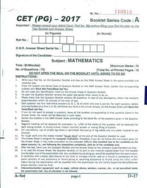 PU CET UG 2017 MSc(Mathematics) Question Paper