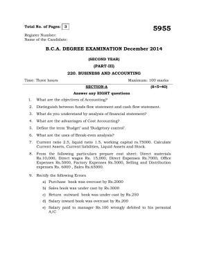 Annamalai University Business And Accounting B.C.A. (OUS) December 2014 Question Papers