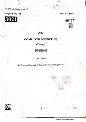 SEBA HSLC Computer Science (Elective) Question Paper 2023