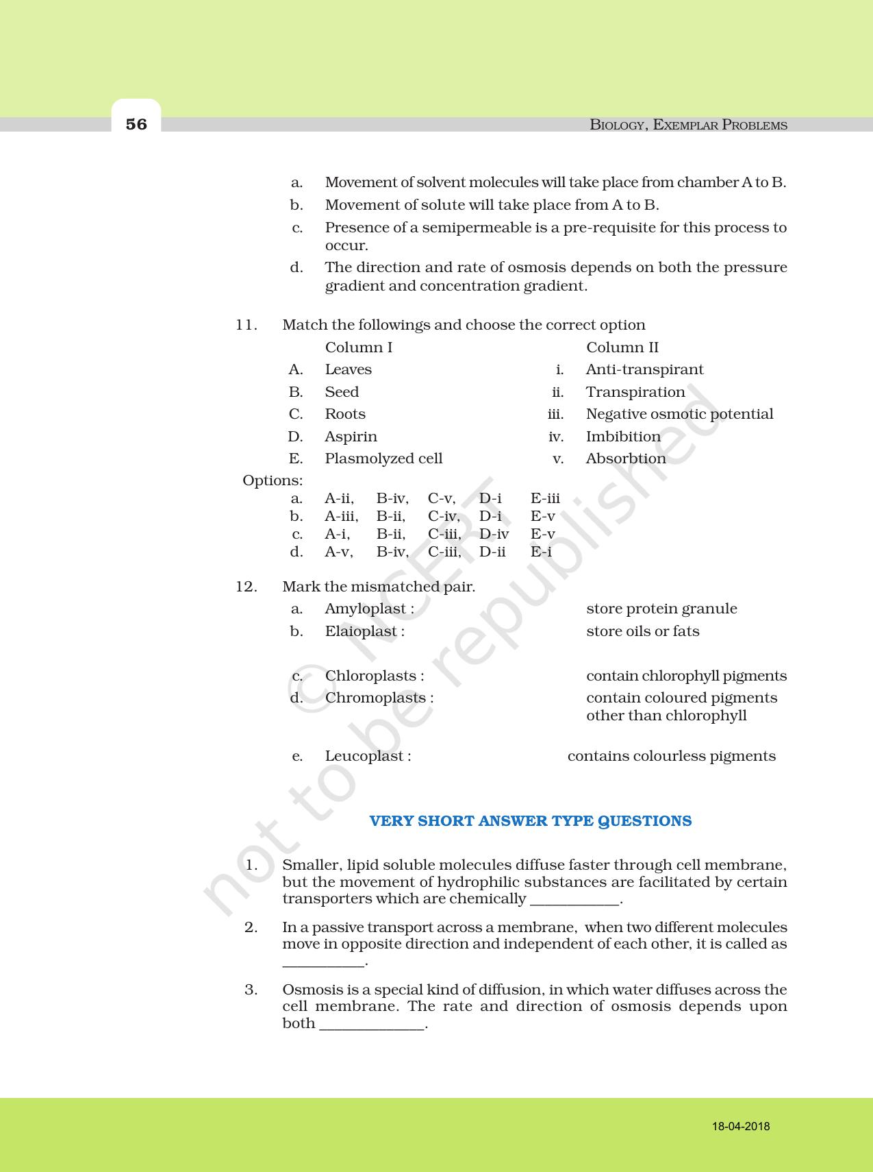 NCERT Exemplar Book for Class 11 Biology: Chapter 11 Transport in Plants - Page 3