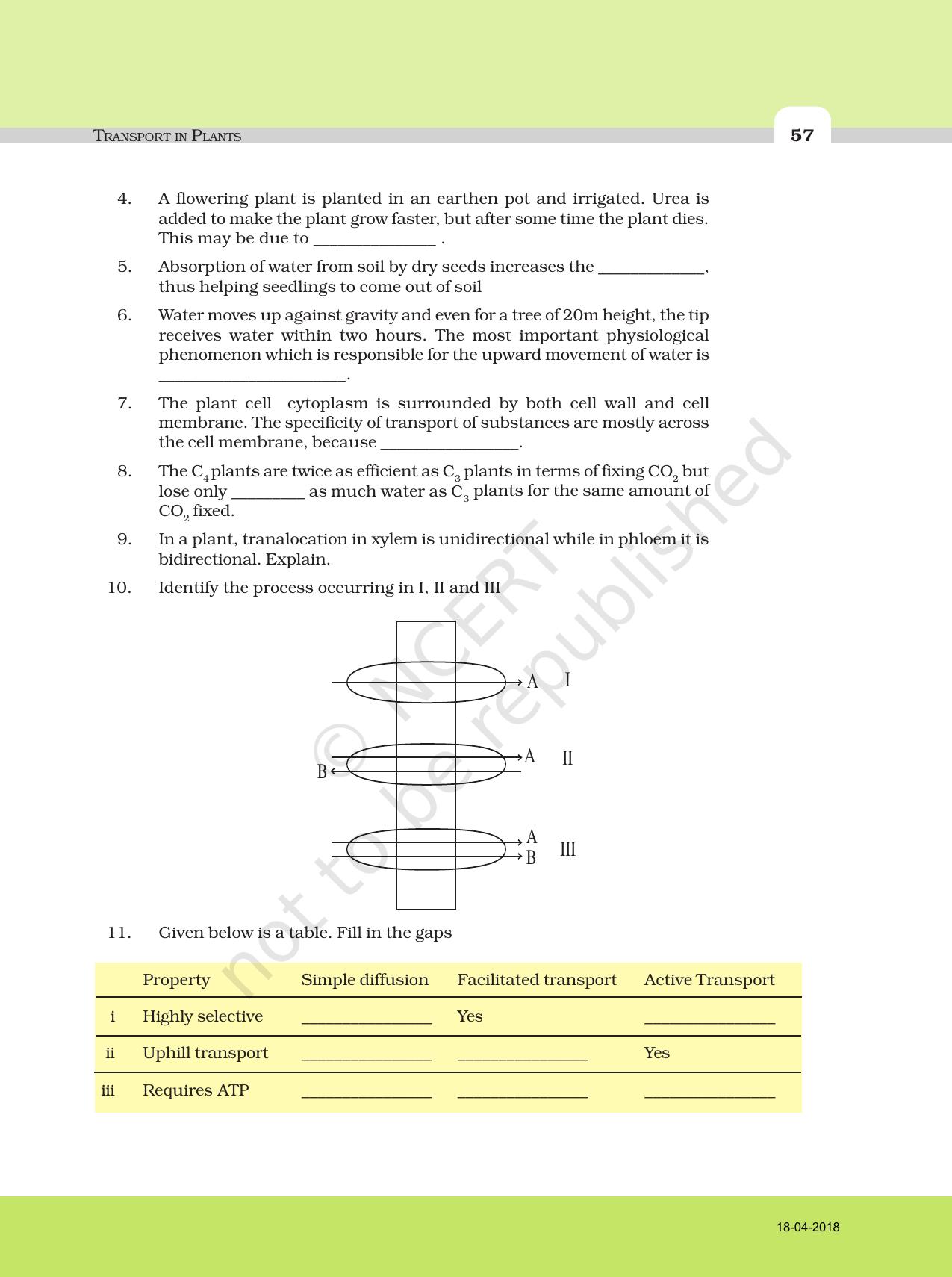 NCERT Exemplar Book for Class 11 Biology: Chapter 11 Transport in Plants - Page 4